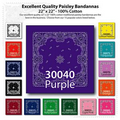 22"x22" Stock Paisley Purple Imported 100% Cotton Bandanna